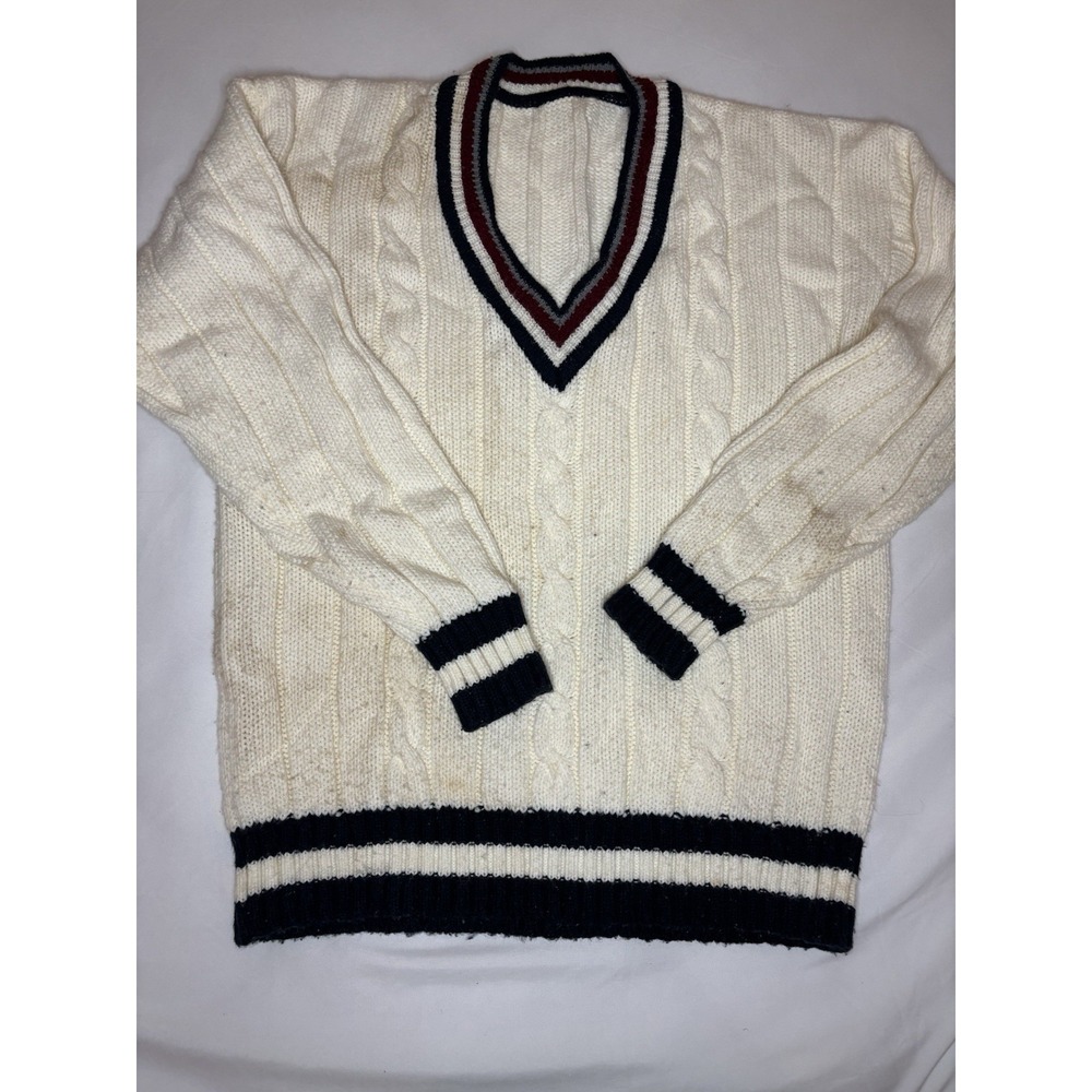 Vintage Great V-Neck Tennis Sweater Chunky Knit Ribbed XL No Brand or Tags READ!